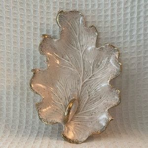 California USA Pottery Vintage Cream With Gold Speckled Candy Dish With Handle